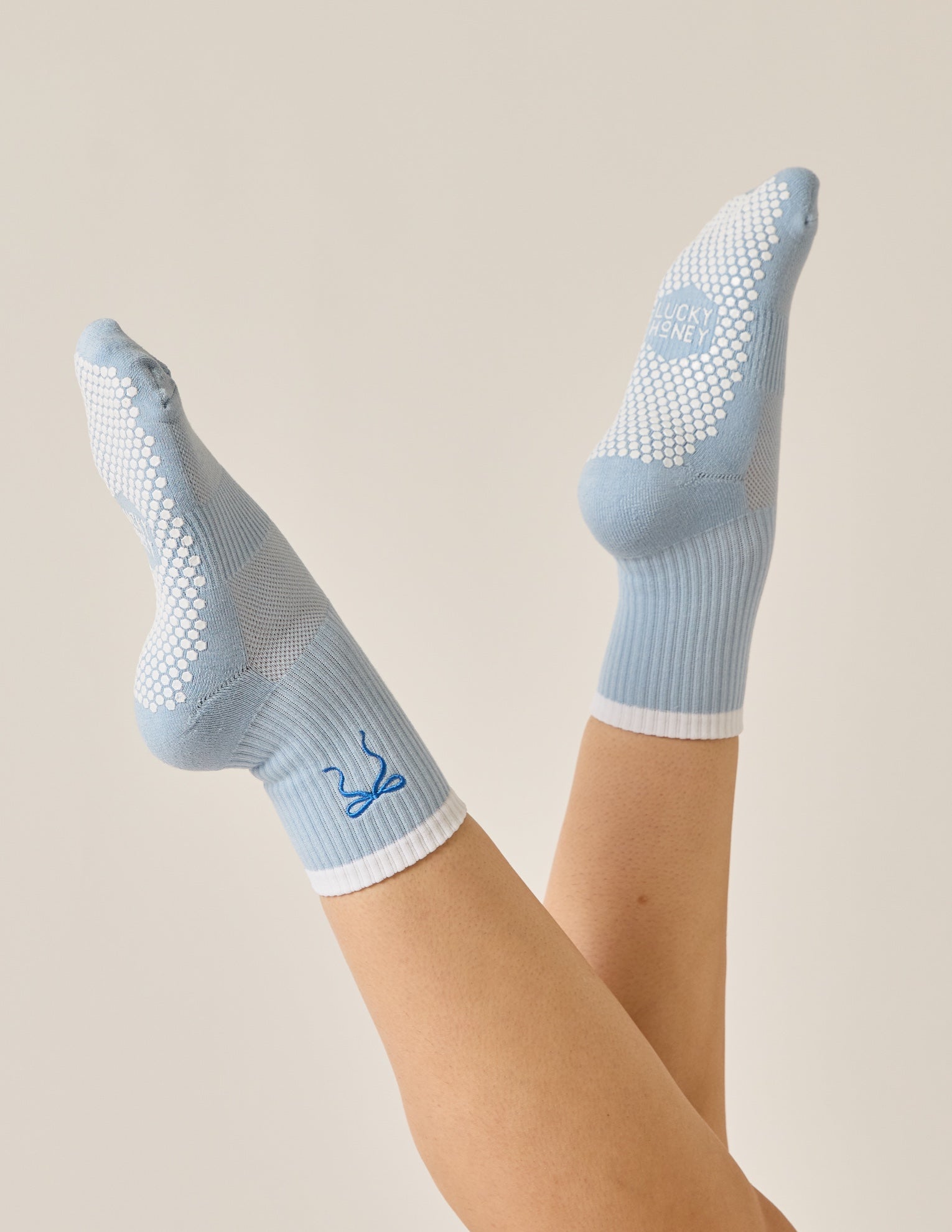 The Embroidered Crew Grip Sock Baby Blue Bow - Main Image