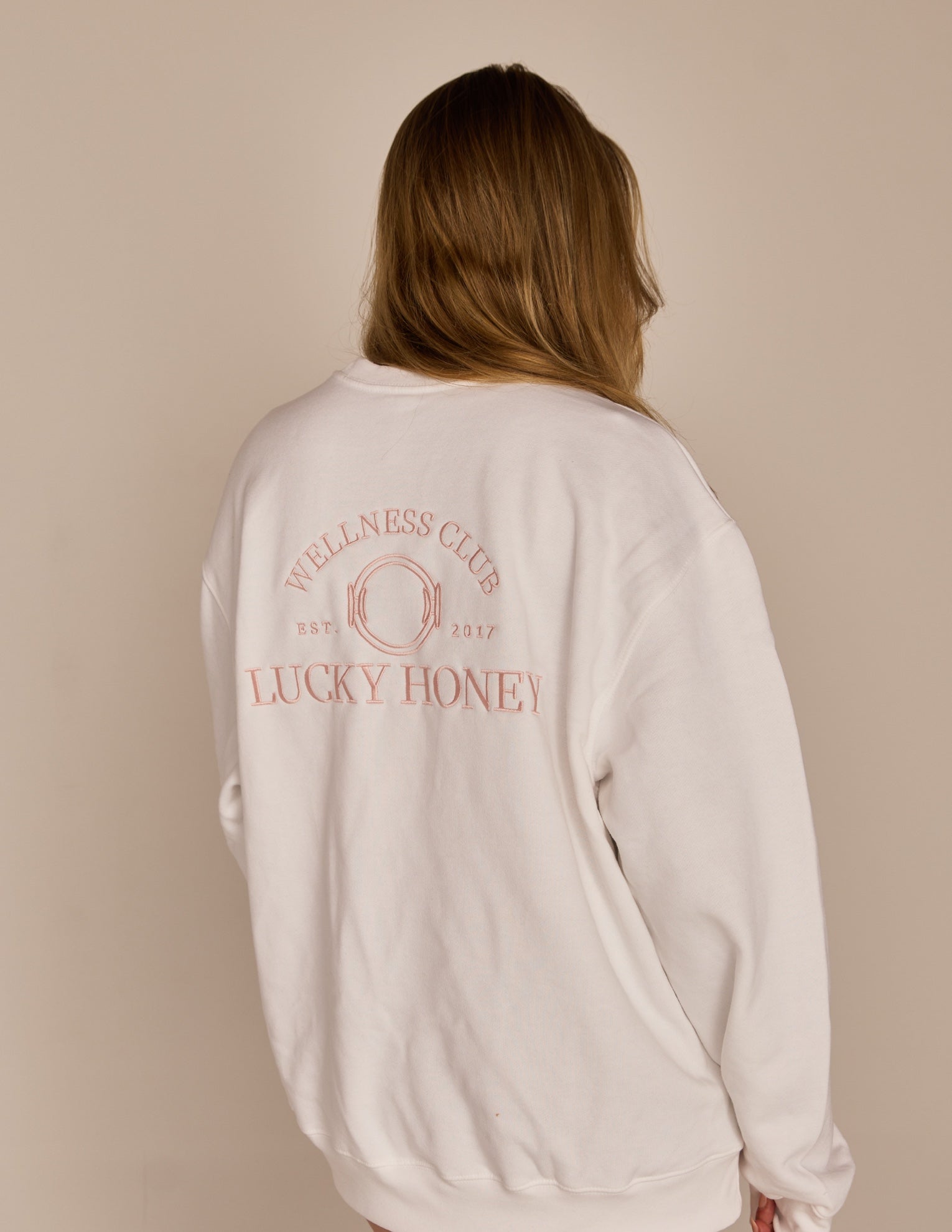 The Lucky Honey Wellness Club Sweatshirt White and Ballet Pink